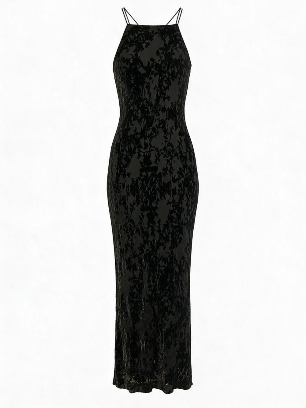 EXPRESS Vintage Y2K Velvet Floral Strappy Silk Blend Maxi Dress